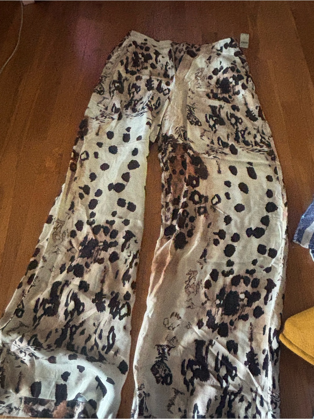 Anthropologie Beige Wide-Leg Leopard Print Pants